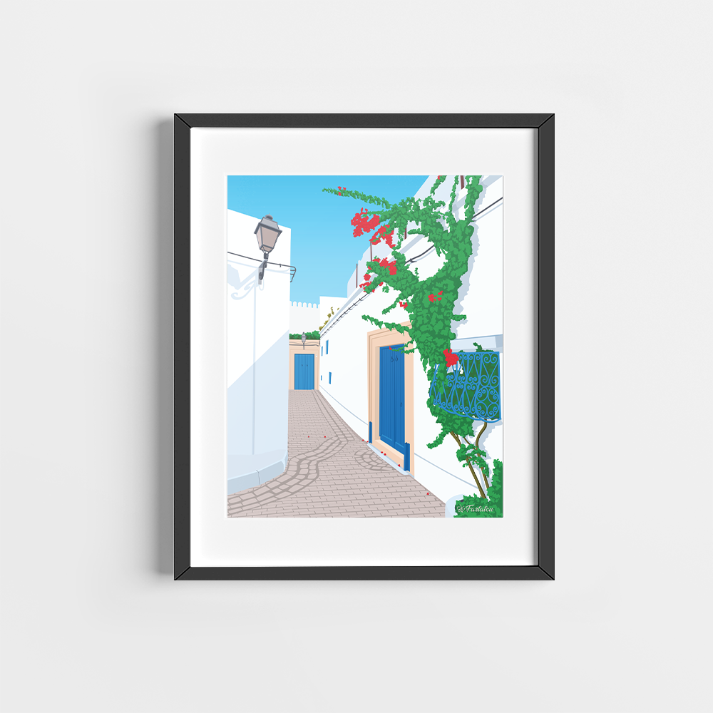 Petite ruelle fleurie - fartatou - Tunisie en illustration