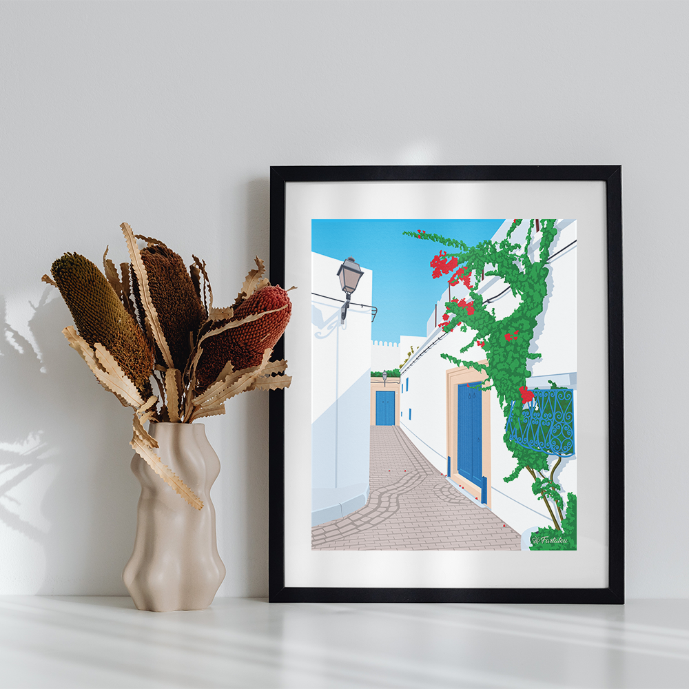 Petite ruelle fleurie - fartatou - Tunisie en illustration